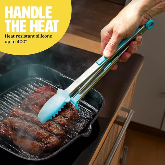 Mighty Tongs Kitchen Cooking Tool Heat Resistant Blue Silicone Steel Reinforced - Picture 5 of 7